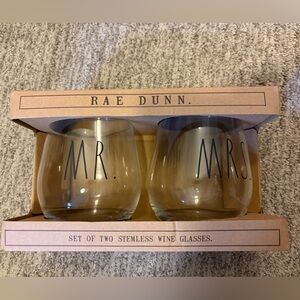 Rae Dunn Mr & Mrs Stemless Wine Glass Set